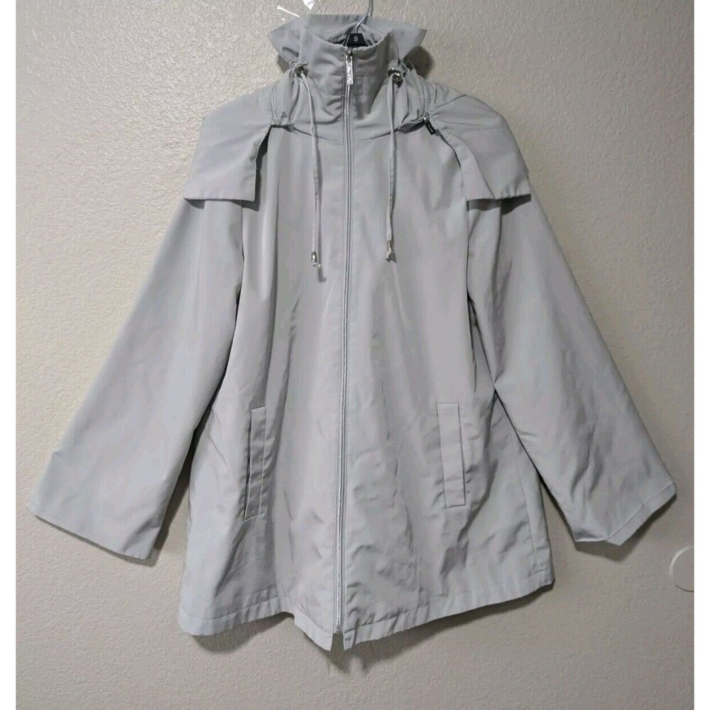 Vintage Calvin Klein Jacket Women M Raincoat Gray Zip Up Retro Removable Cap